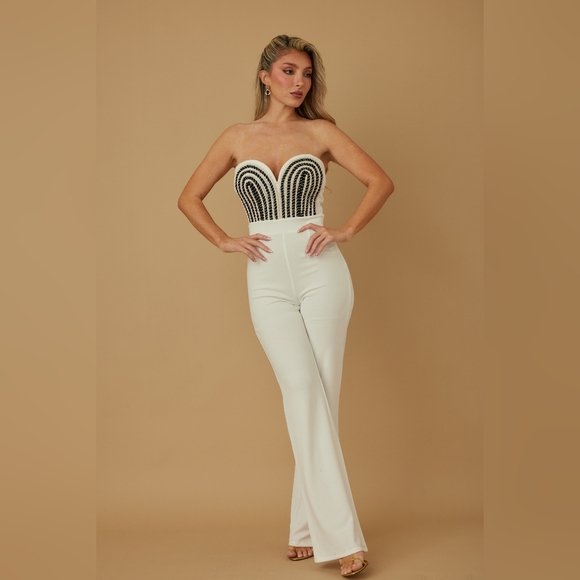 Threaded Twisted Rope Knot Tie White Jumpsuit - Picture 1 of 7